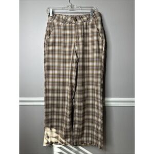 Hollister Plaid High Rise Baggy Wide Leg Pants Sz 3 R/26W Soft Tan Career School